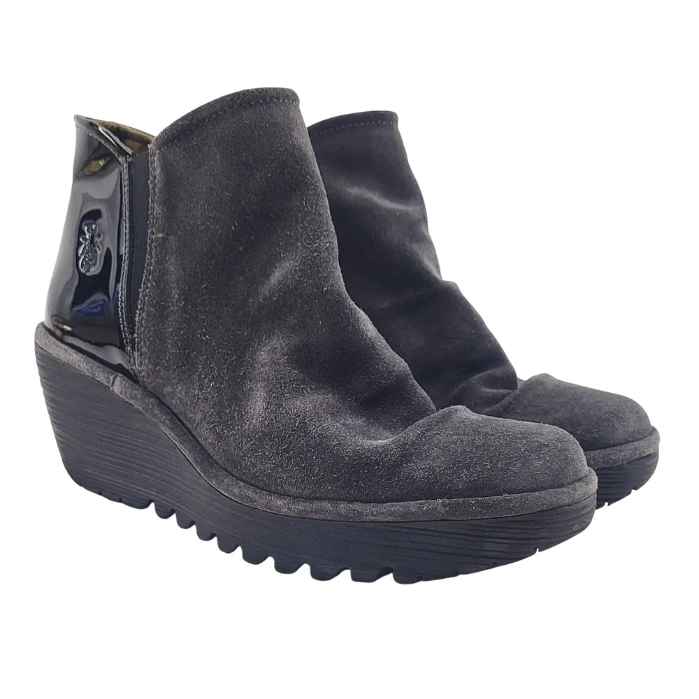 Fly London Yamy Wedge Grey Bootie - Size 8